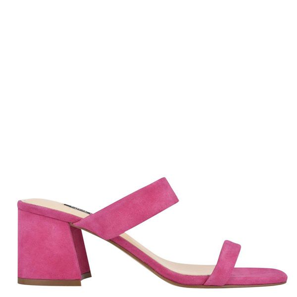 Nine West Galvin Block Heel Pink Slides | South Africa 49X33-5S35